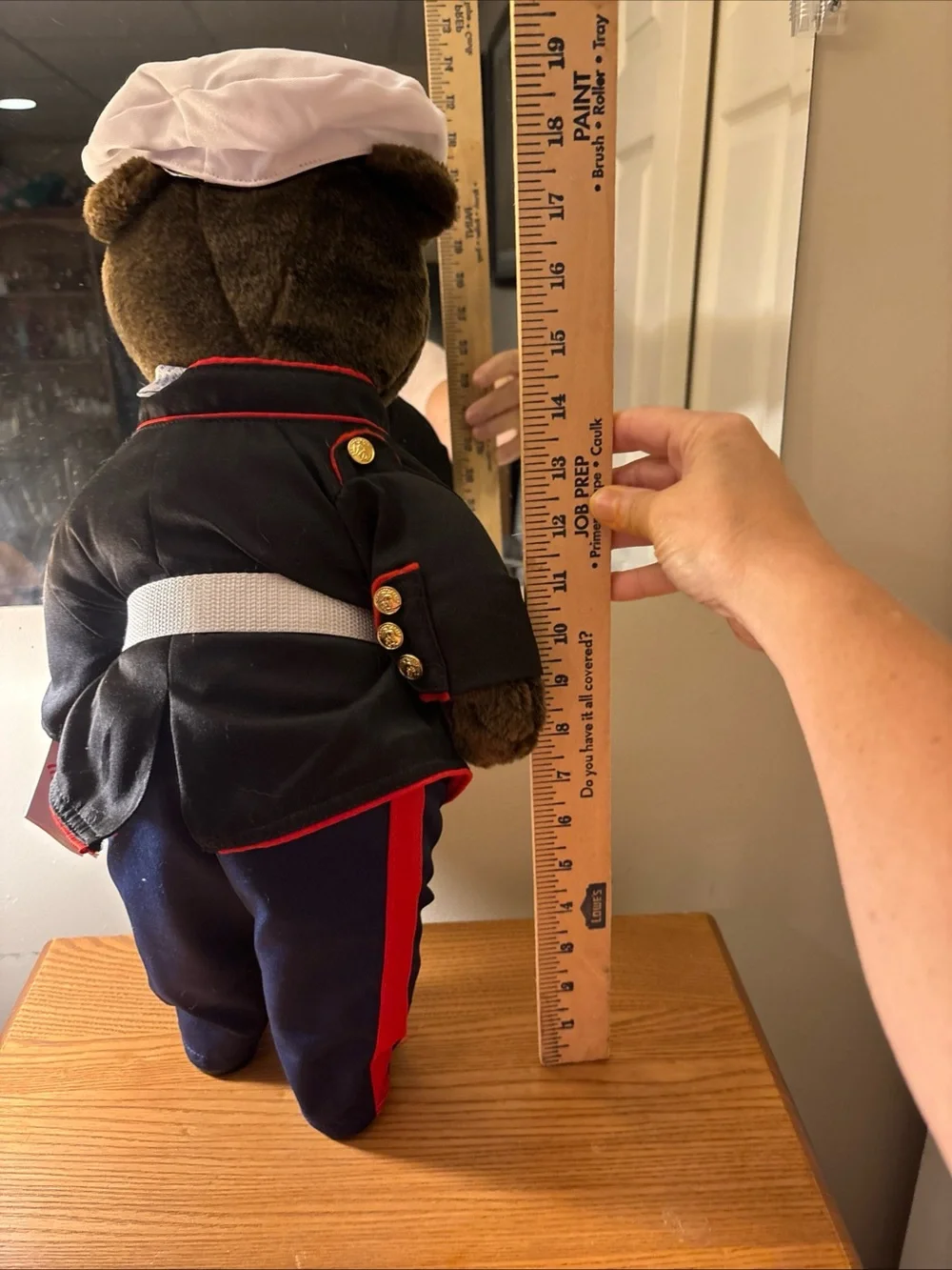 Plush Bear in Black Marine Jacket with Navy Pants and Red Trim